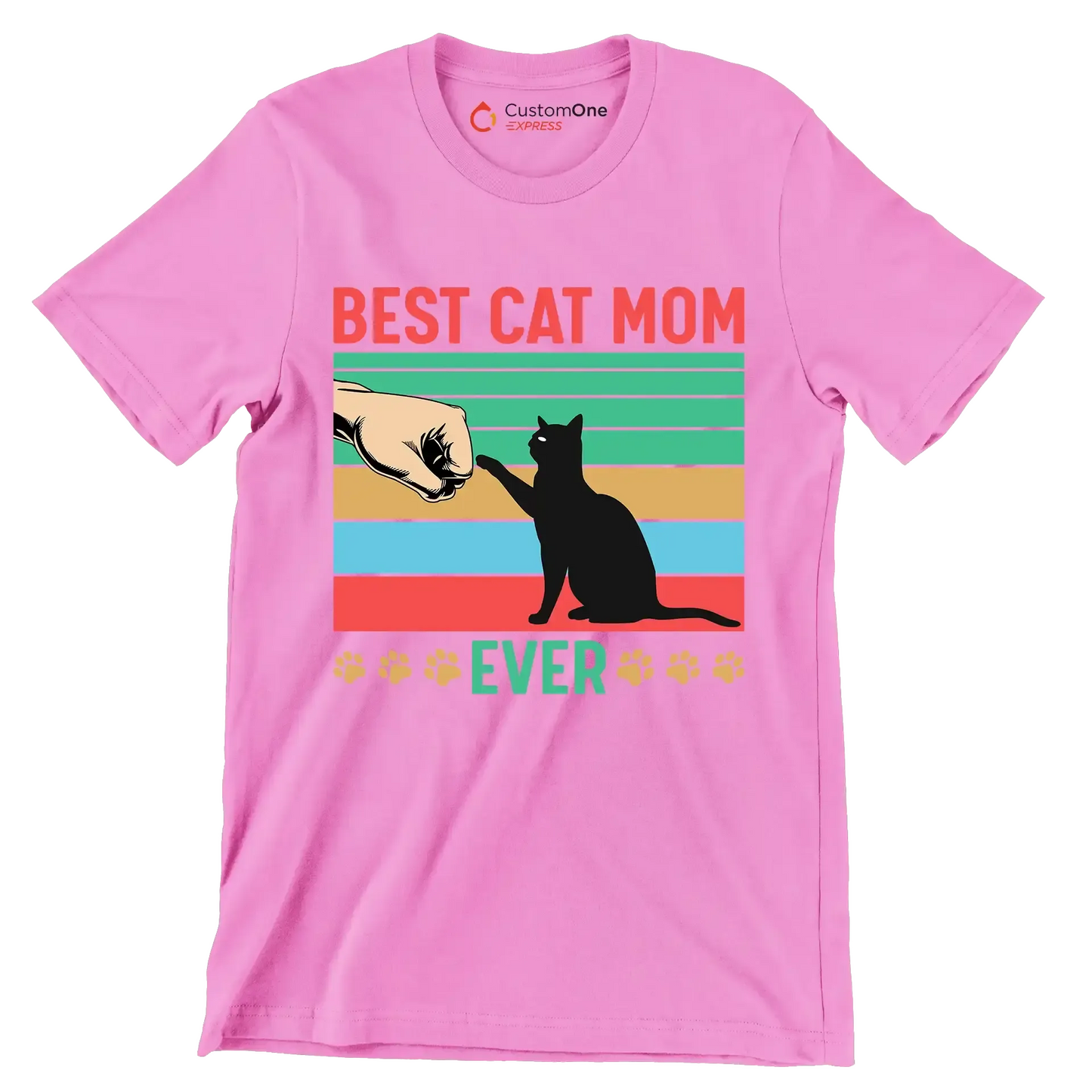 Best cat mom ever - Cat Themed T-Shirt-Pink-S-Custom One Express