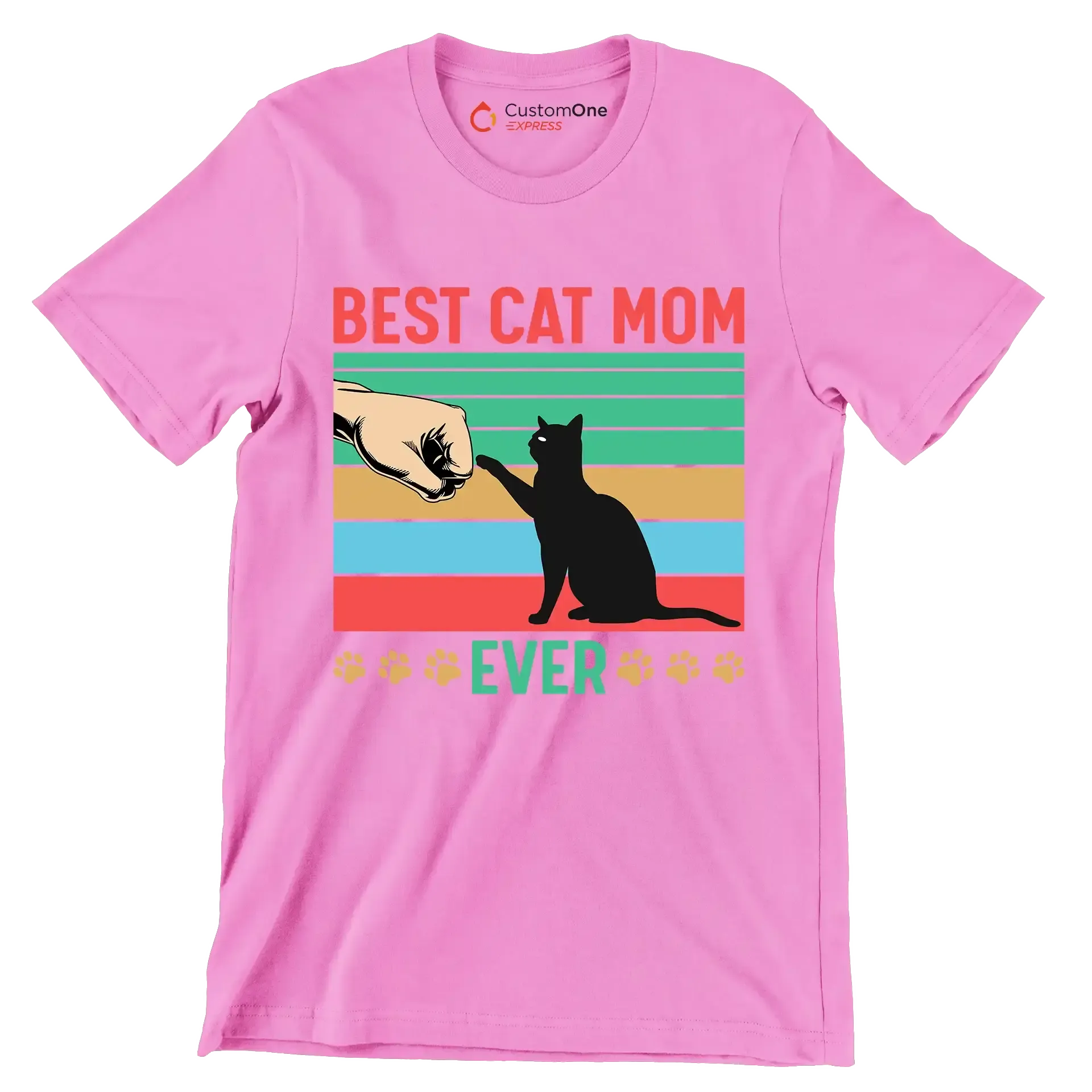 Best cat mom ever - Cat Themed T-Shirt-Pink-S-Custom One Express