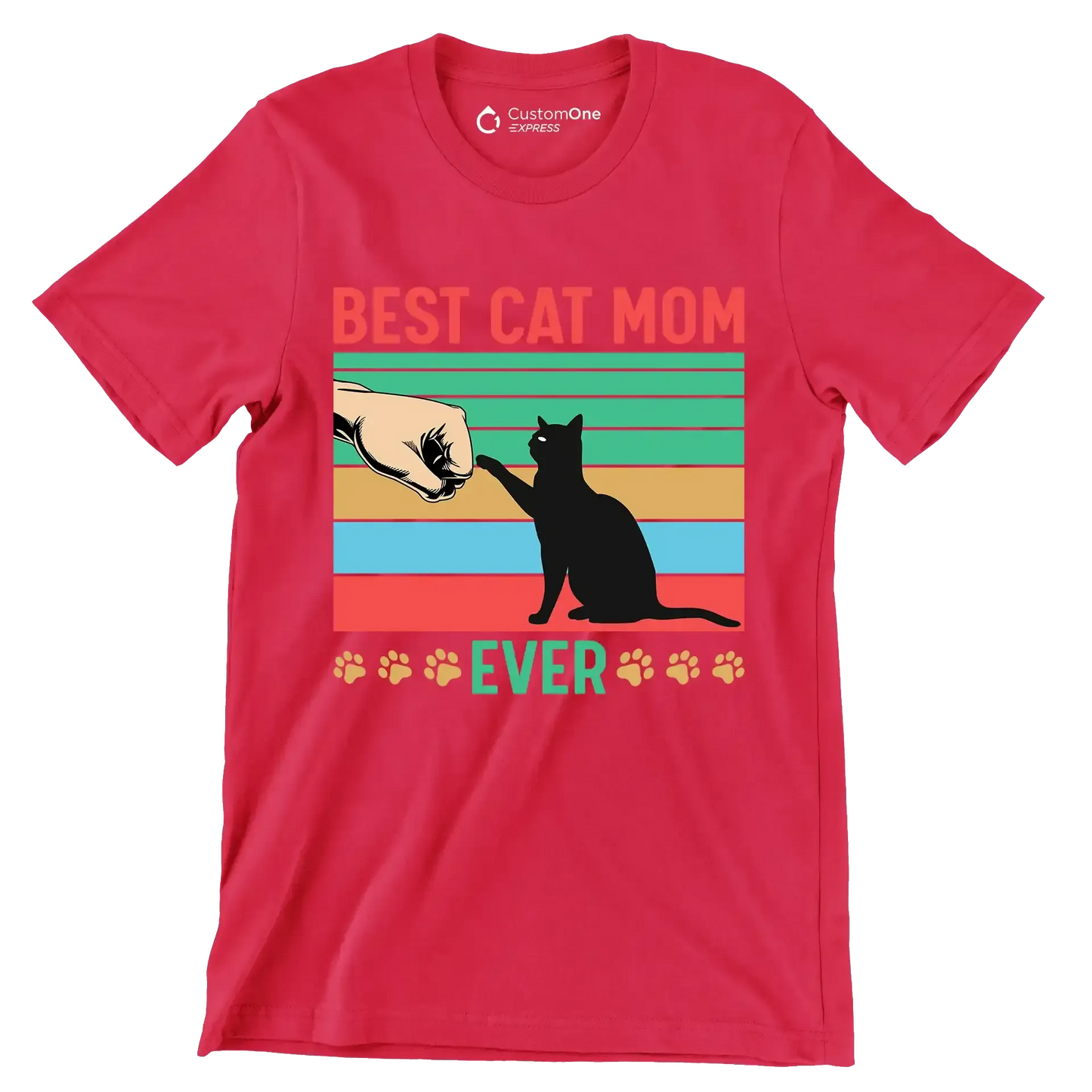 Best cat mom ever - Cat Themed T-Shirt-Red-S-Custom One Express