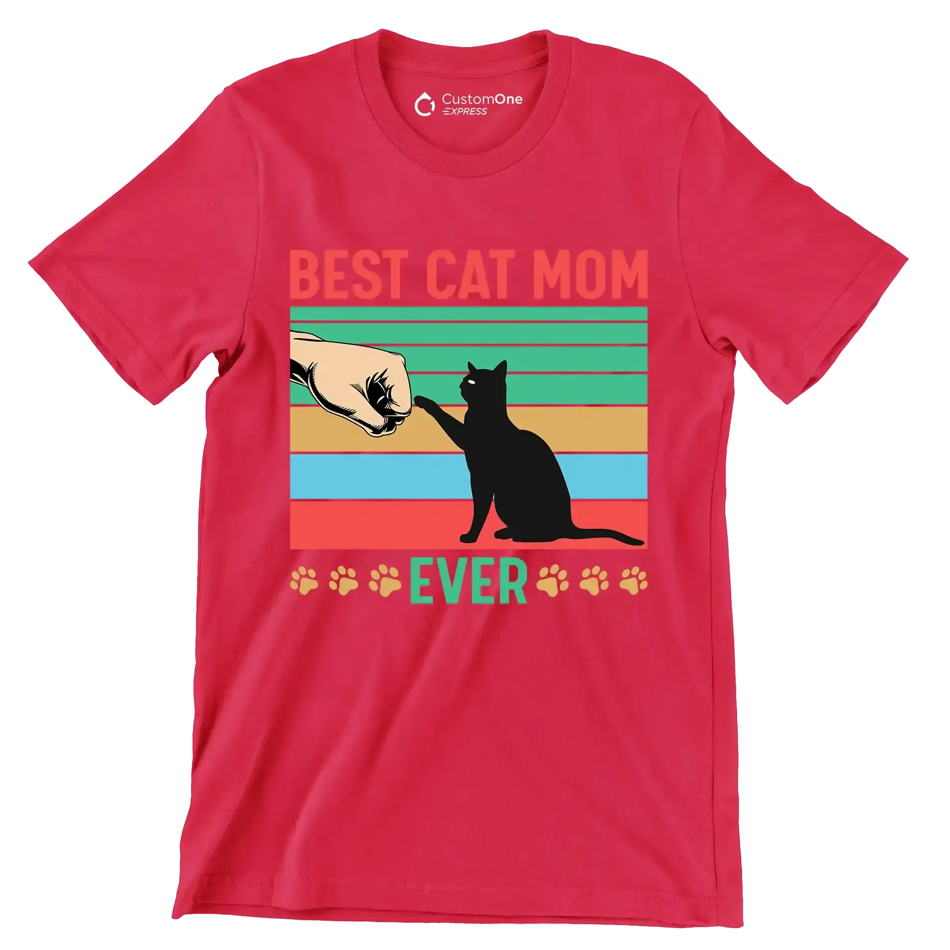Best cat mom ever - Cat Themed T-Shirt-Red-S-Custom One Express