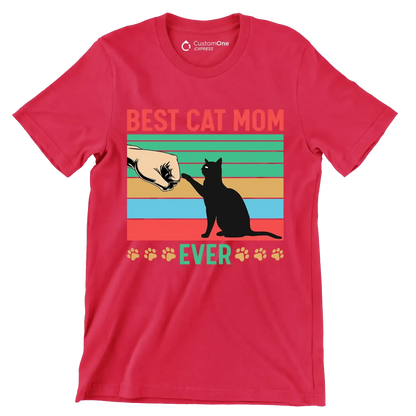 Best cat mom ever - Cat Themed T-Shirt-Red-S-Custom One Express