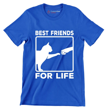 Best friends for life - Cat Themed T-Shirt-Blue-S-Custom One Express