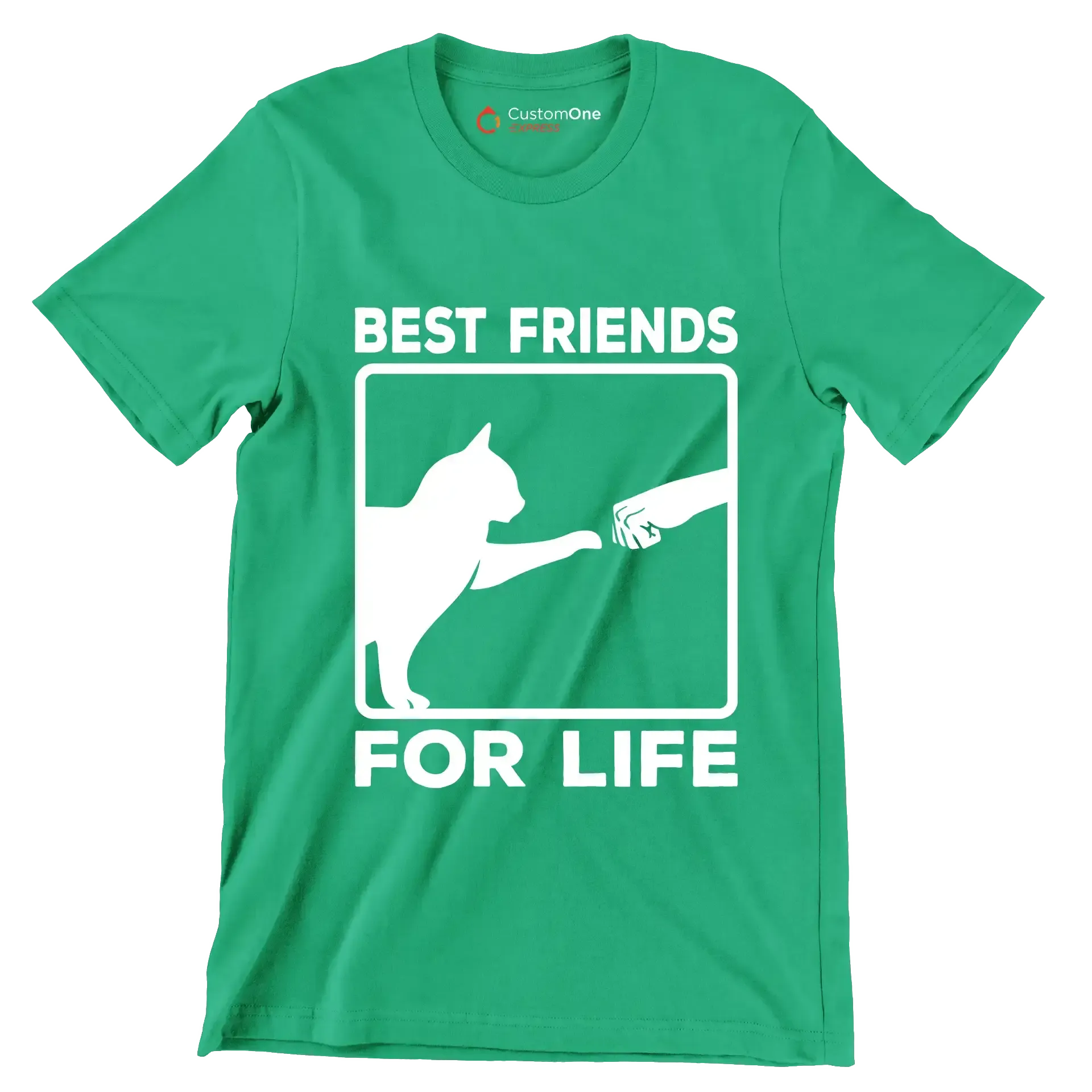 Best friends for life - Cat Themed T-Shirt-Green-S-Custom One Express