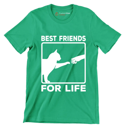 Best friends for life - Cat Themed T-Shirt-Green-S-Custom One Express