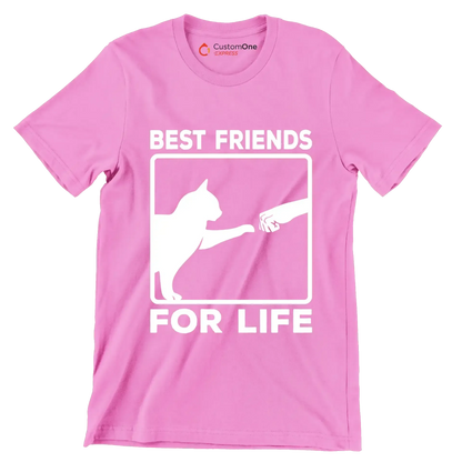 Best friends for life - Cat Themed T-Shirt-Pink-S-Custom One Express