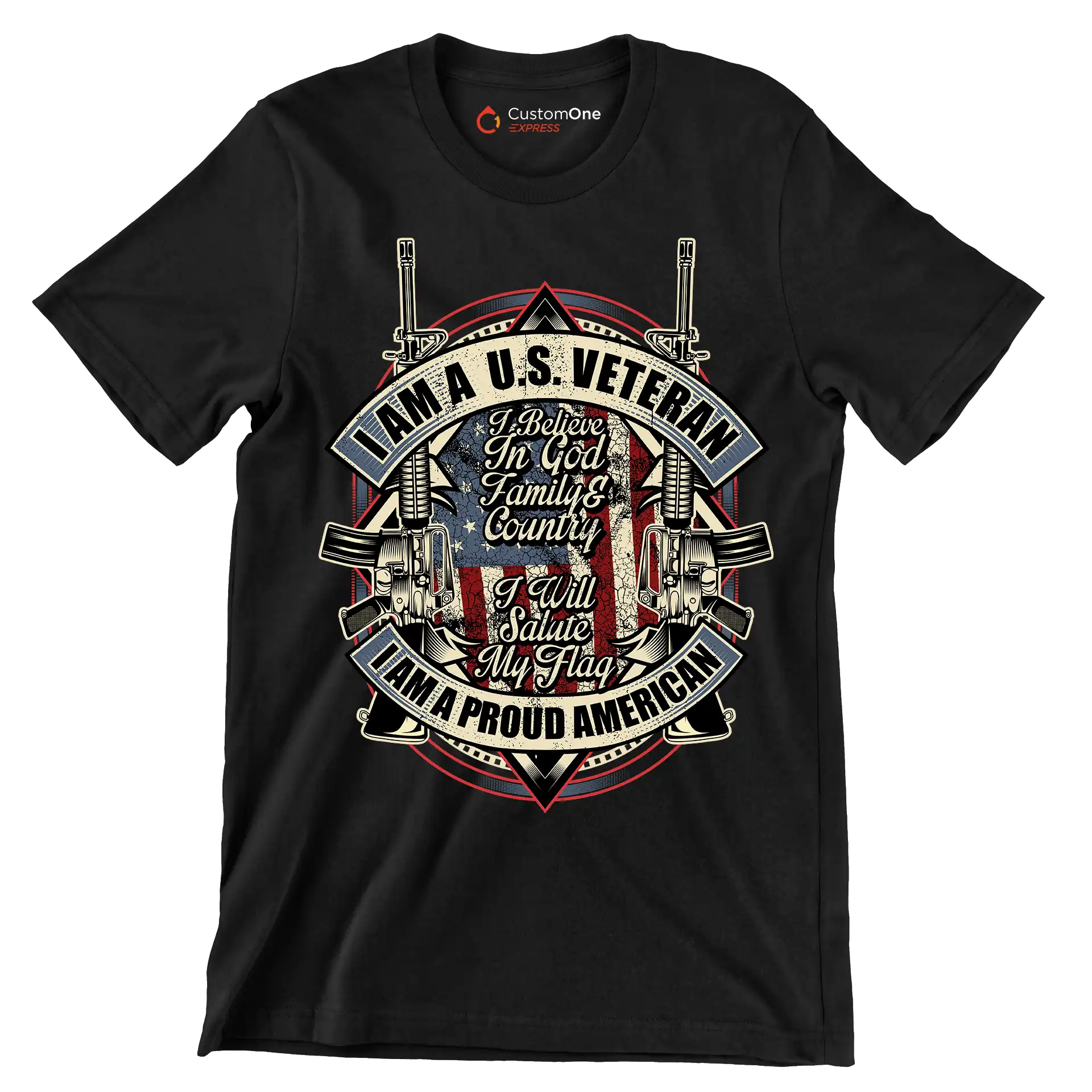 I am a u.s. veteran i believe in god family & country i will salute my flag i am a proud american - Veterans Themed T-Shirt