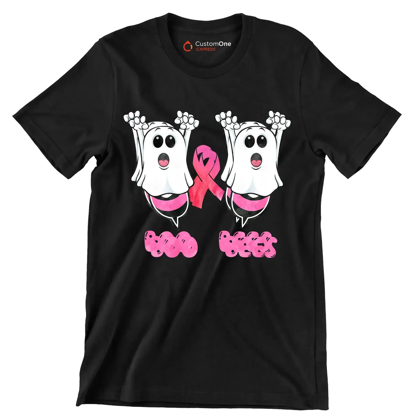Boo Bees - Breast Cancer Awareness T-Shirt-Black-S-Custom One Express