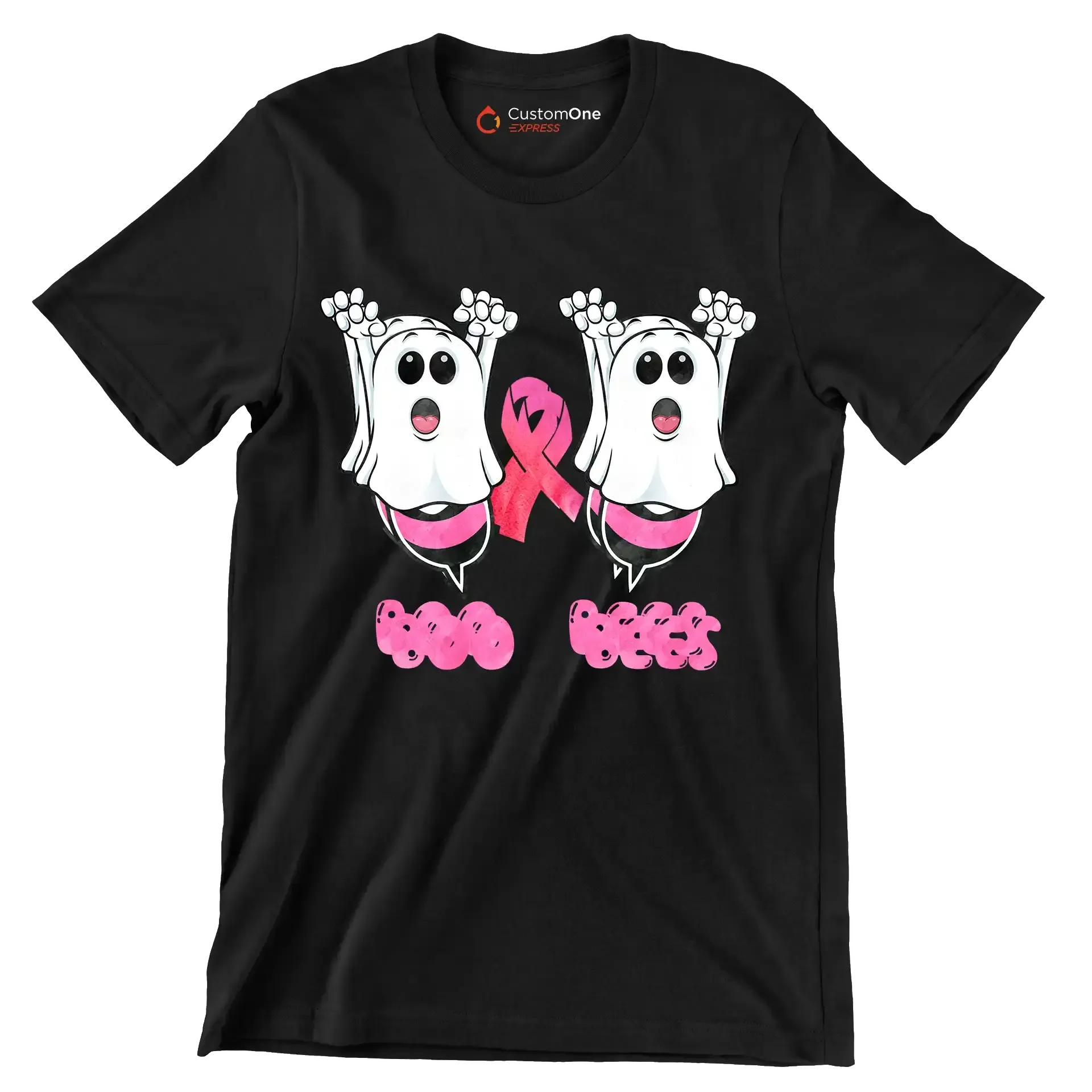 Boo Bees - Breast Cancer Awareness T-Shirt-Black-S-Custom One Express