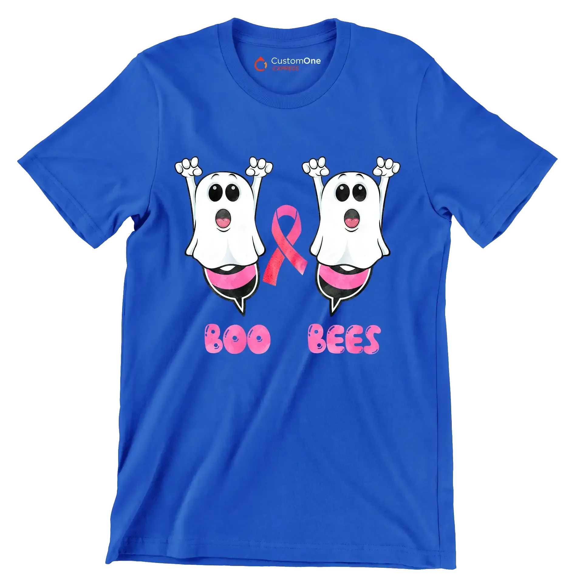 Boo Bees - Breast Cancer Awareness T-Shirt-Blue-S-Custom One Express