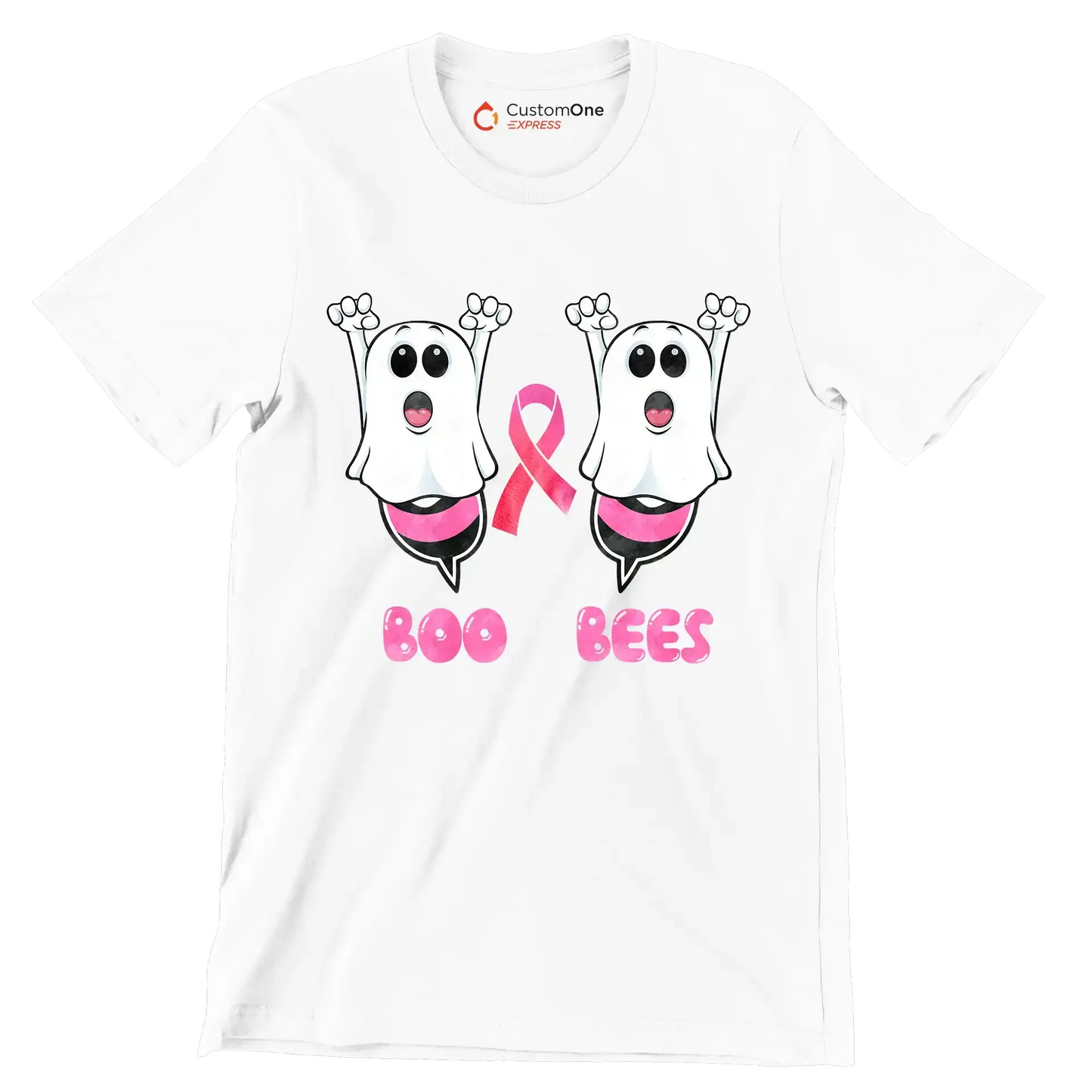 Boo Bees - Breast Cancer Awareness T-Shirt-White-S-Custom One Express