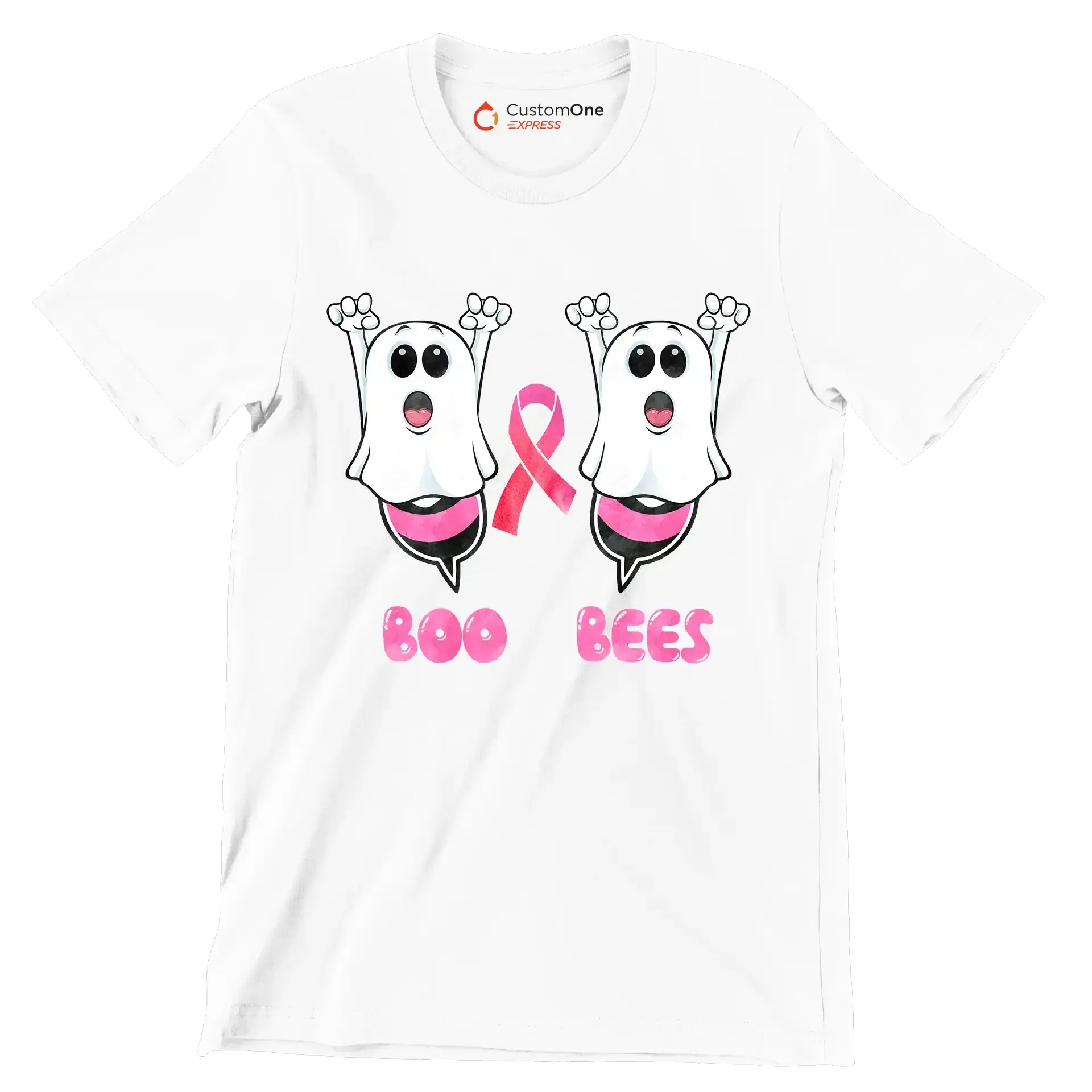 Boo Bees - Breast Cancer Awareness T-Shirt-White-S-Custom One Express
