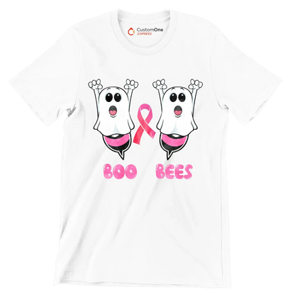 Boo Bees - Breast Cancer Awareness T-Shirt-White-S-Custom One Express