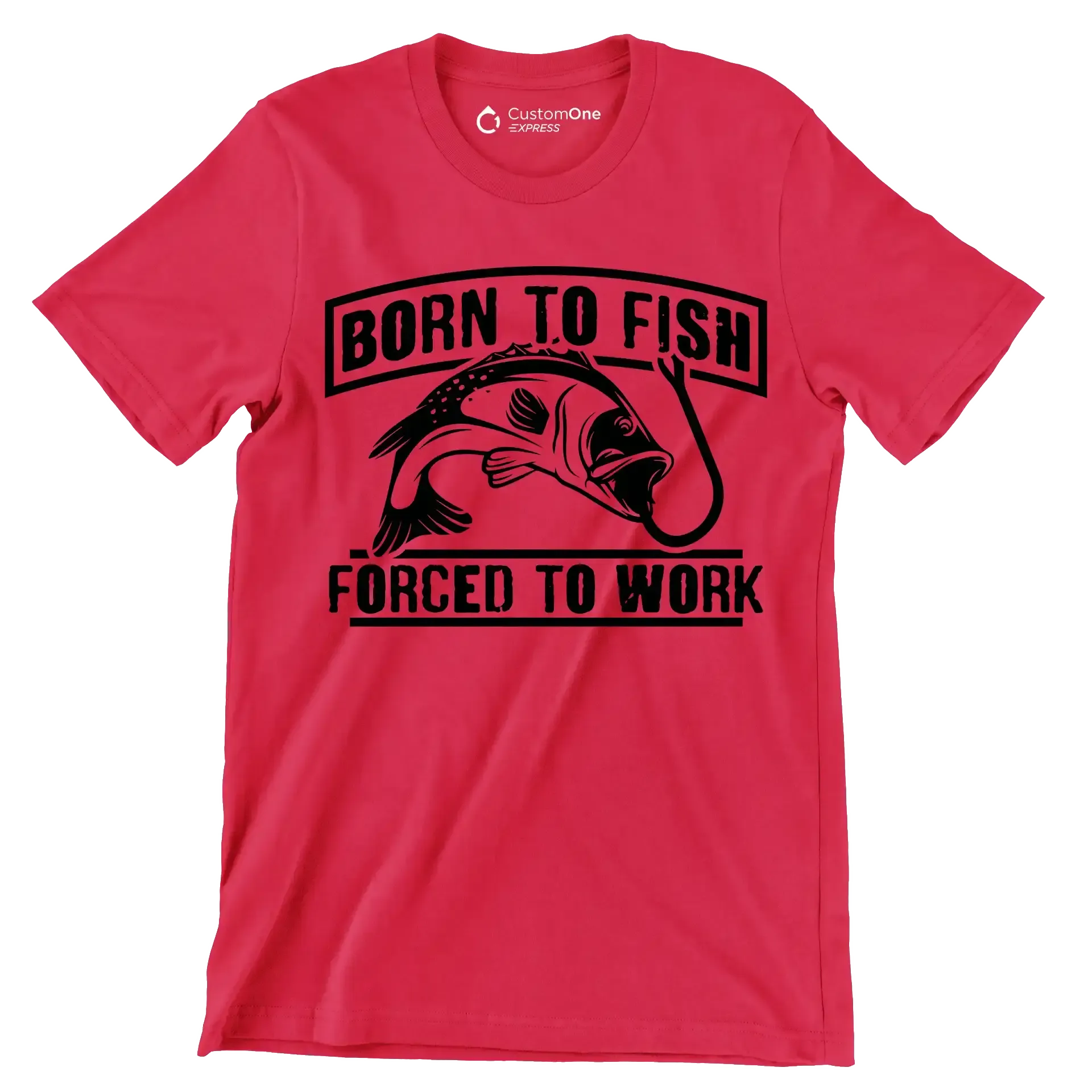 Born to fish forced to work - Fishing Themed T-Shirt-Red-S-Custom One Express