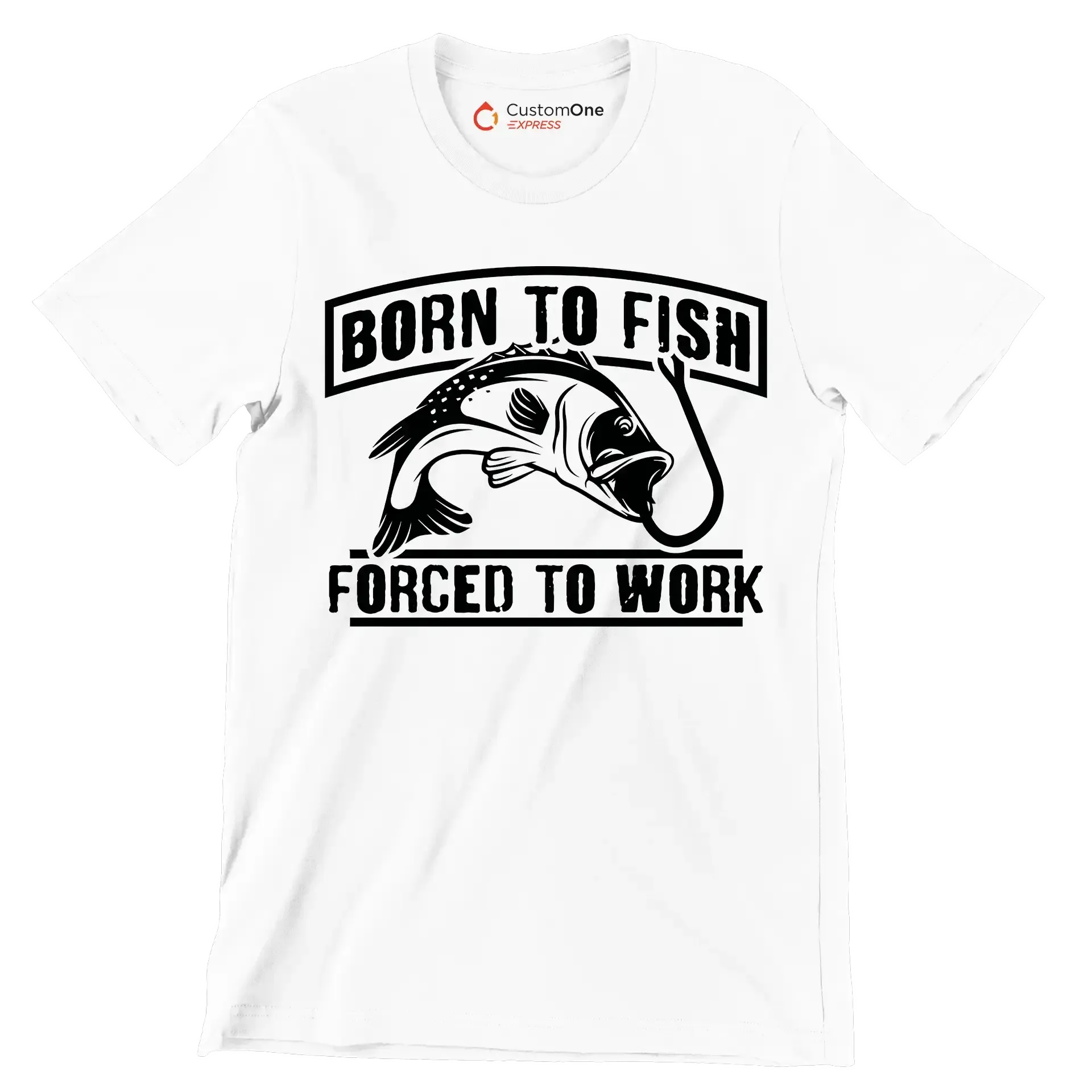 Born to fish forced to work - Fishing Themed T-Shirt-White-S-Custom One Express
