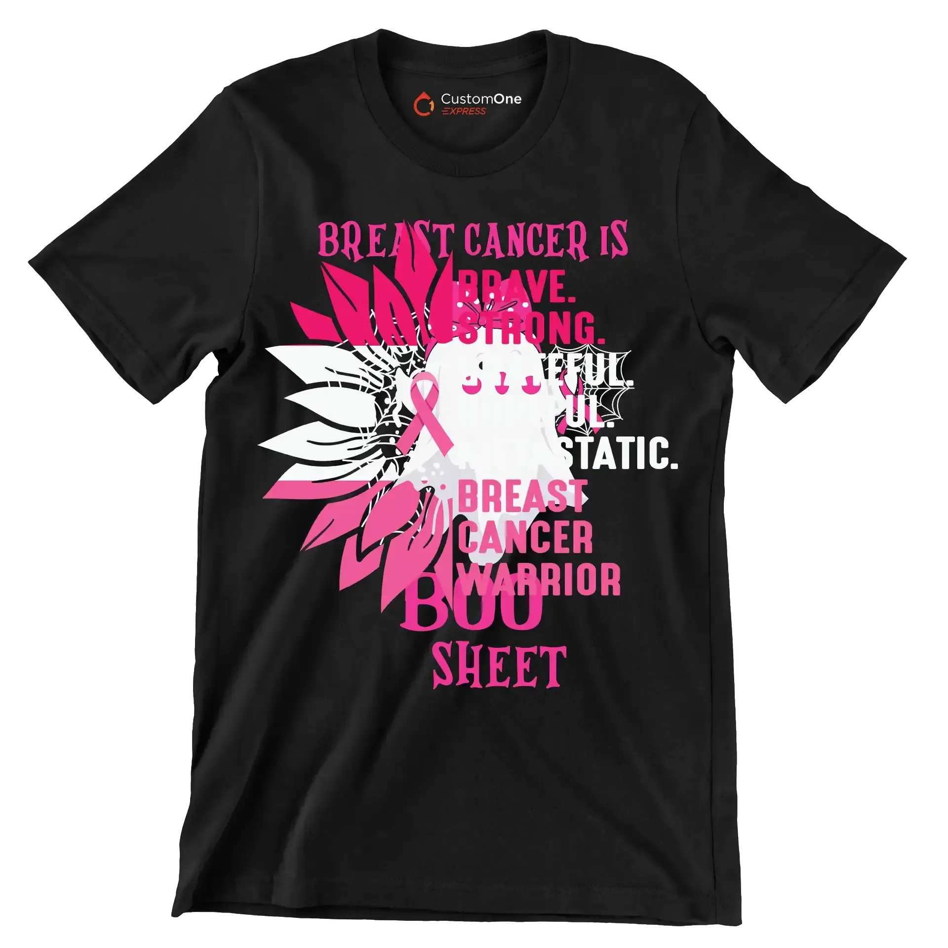 Breast Cancer BOO Sheet - Breast Cancer Awareness T-Shirt-Black-S-Custom One Express