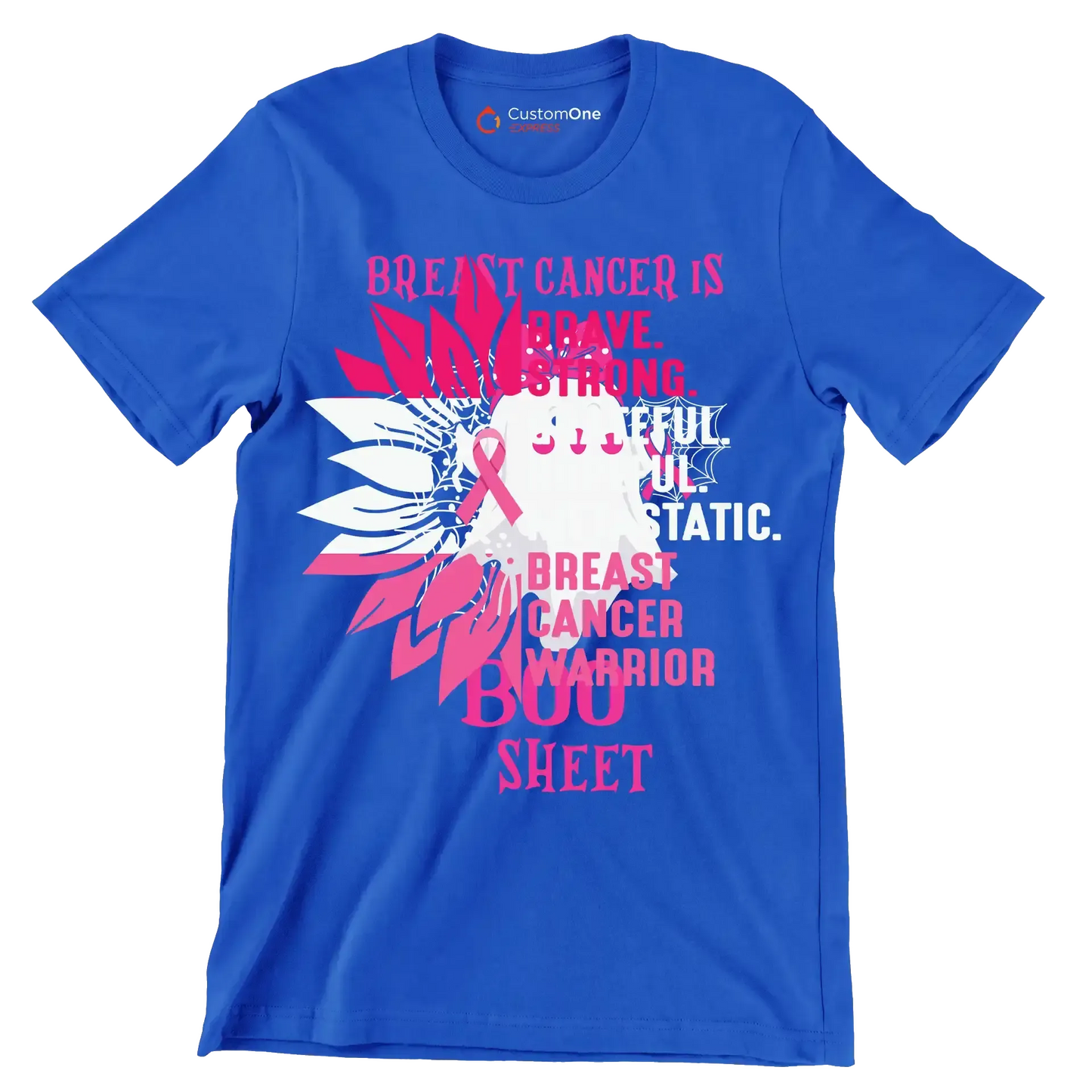 Breast Cancer BOO Sheet - Breast Cancer Awareness T-Shirt-Blue-S-Custom One Express