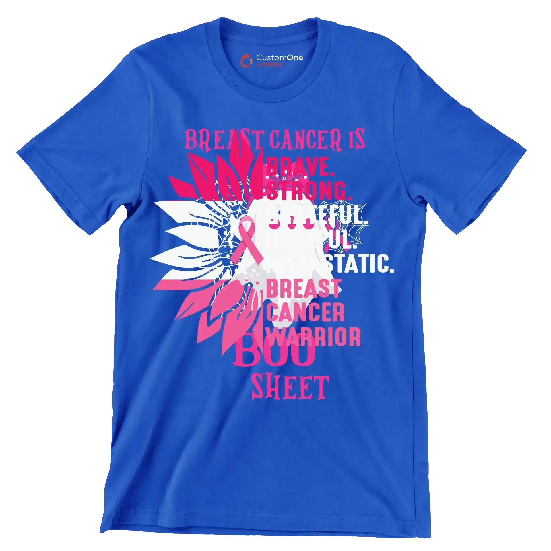 Breast Cancer BOO Sheet - Breast Cancer Awareness T-Shirt-Blue-S-Custom One Express