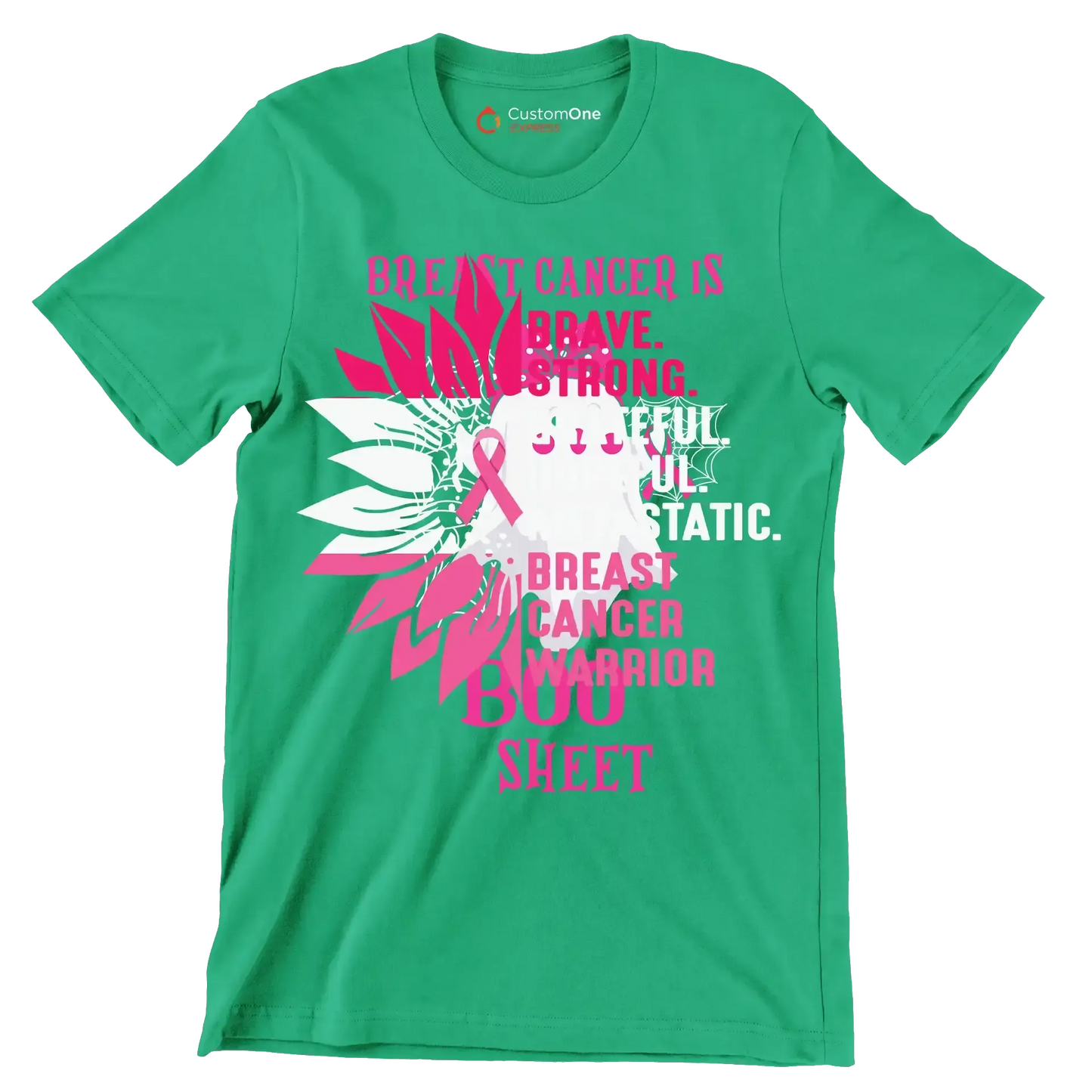 Breast Cancer BOO Sheet - Breast Cancer Awareness T-Shirt-Green-S-Custom One Express