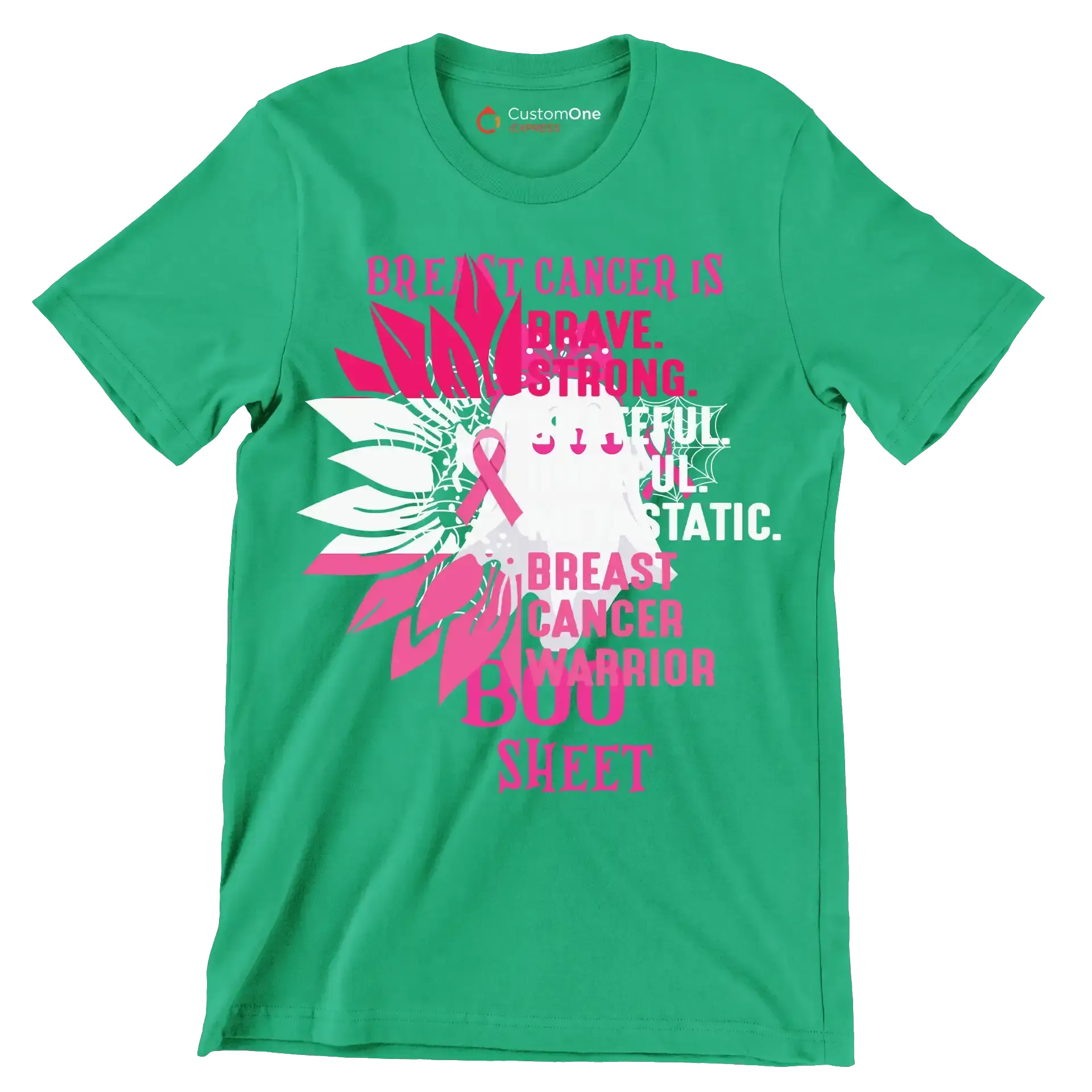 Breast Cancer BOO Sheet - Breast Cancer Awareness T-Shirt-Green-S-Custom One Express
