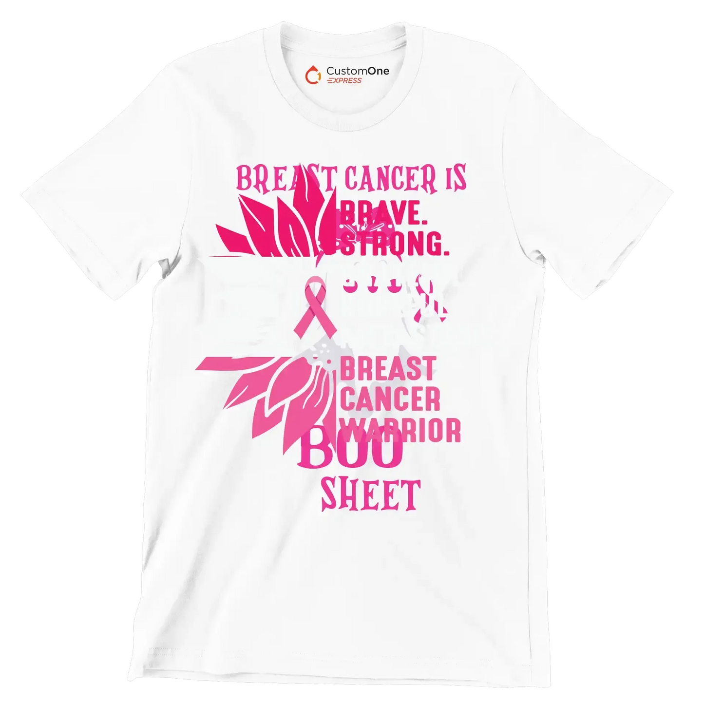 Breast Cancer BOO Sheet - Breast Cancer Awareness T-Shirt-White-S-Custom One Express