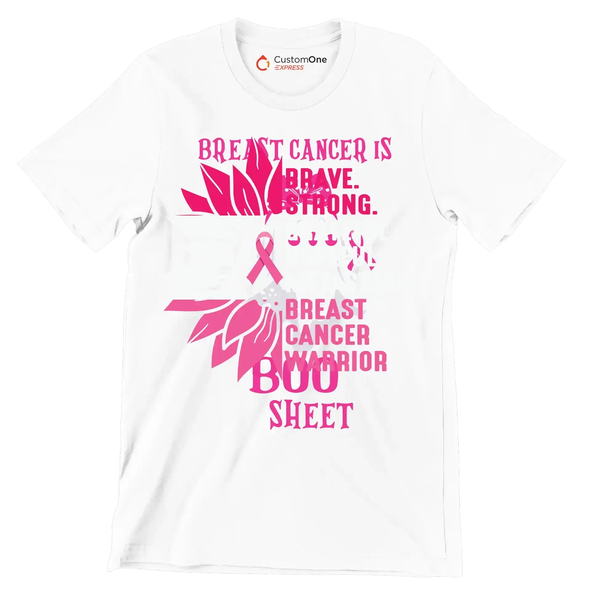 Breast Cancer BOO Sheet - Breast Cancer Awareness T-Shirt-White-S-Custom One Express