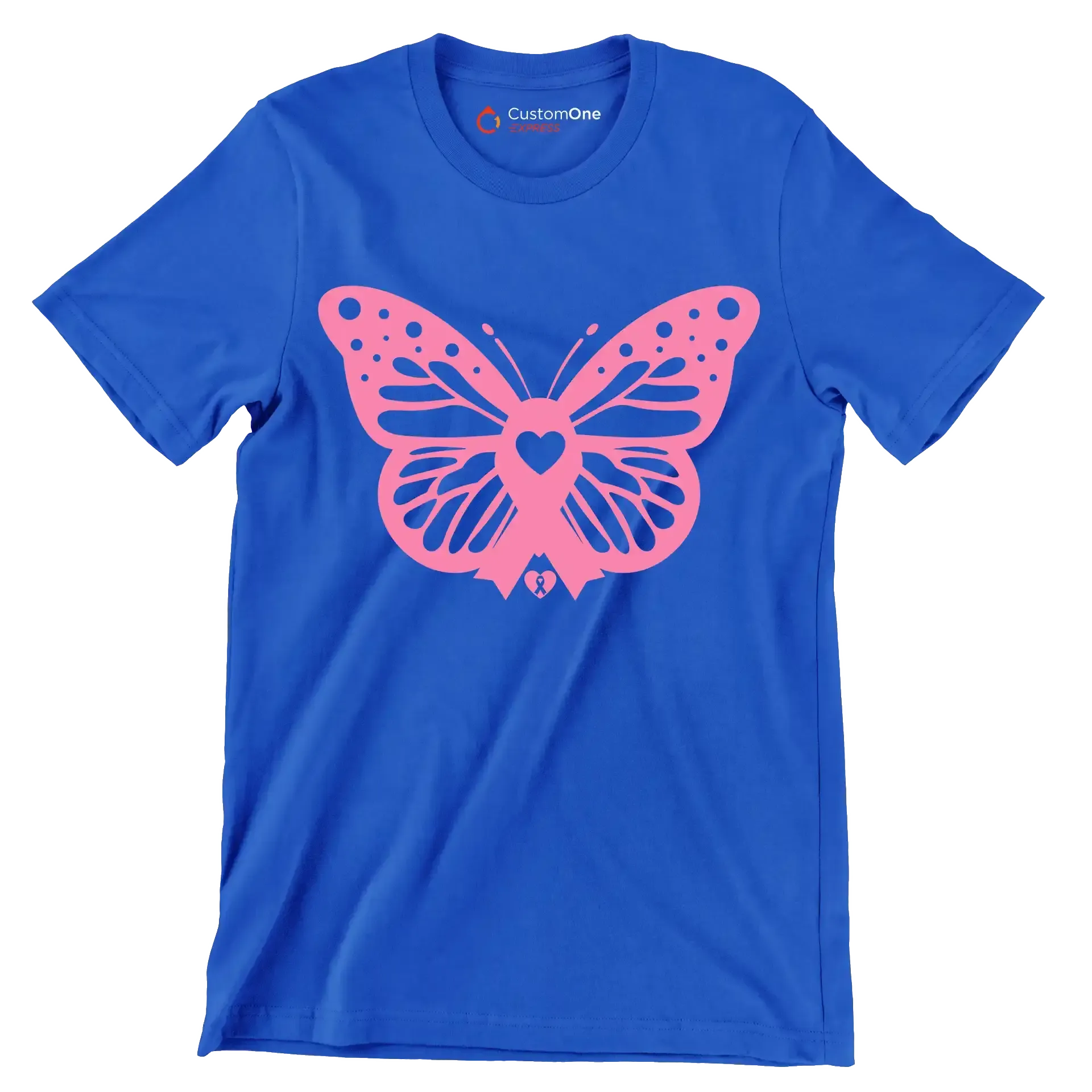 Breast cancer butterfly Pink ribbon - Breast Cancer Awareness T-Shirt-Blue-S-Custom One Express