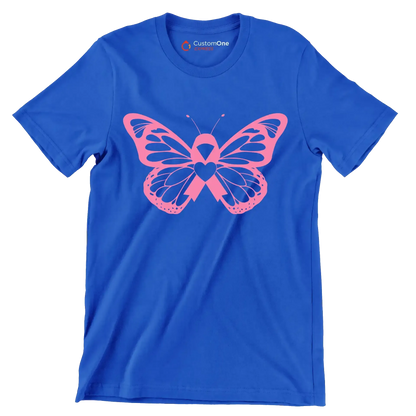 Breast cancer pink butterfly - Breast Cancer Awareness T-Shirt-Blue-S-Custom One Express