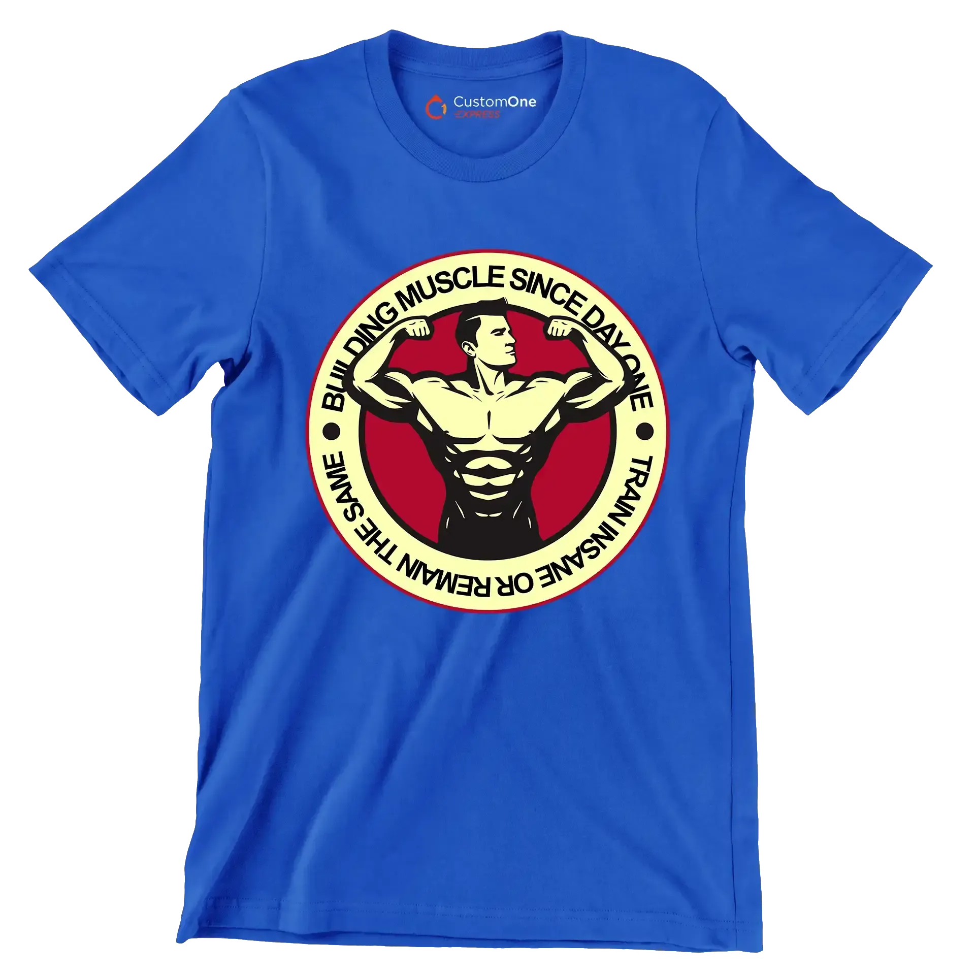 Building Muscle Since Day One Train Insane Or Remain The Same - Gym Themed T-Shirt-Blue-S-Custom One Express