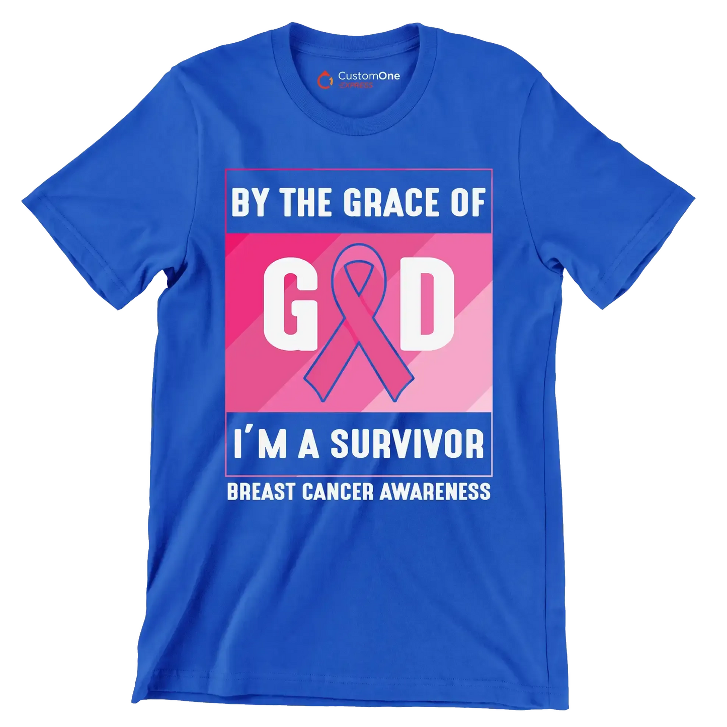 By the grace of god I_m a survivor breast cancer awareness - Breast Cancer Awareness T-Shirt-Blue-S-Custom One Express