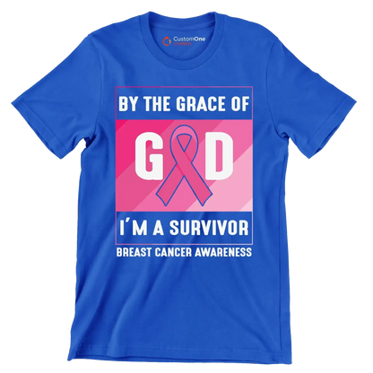 By the grace of god I_m a survivor breast cancer awareness - Breast Cancer Awareness T-Shirt-Blue-S-Custom One Express