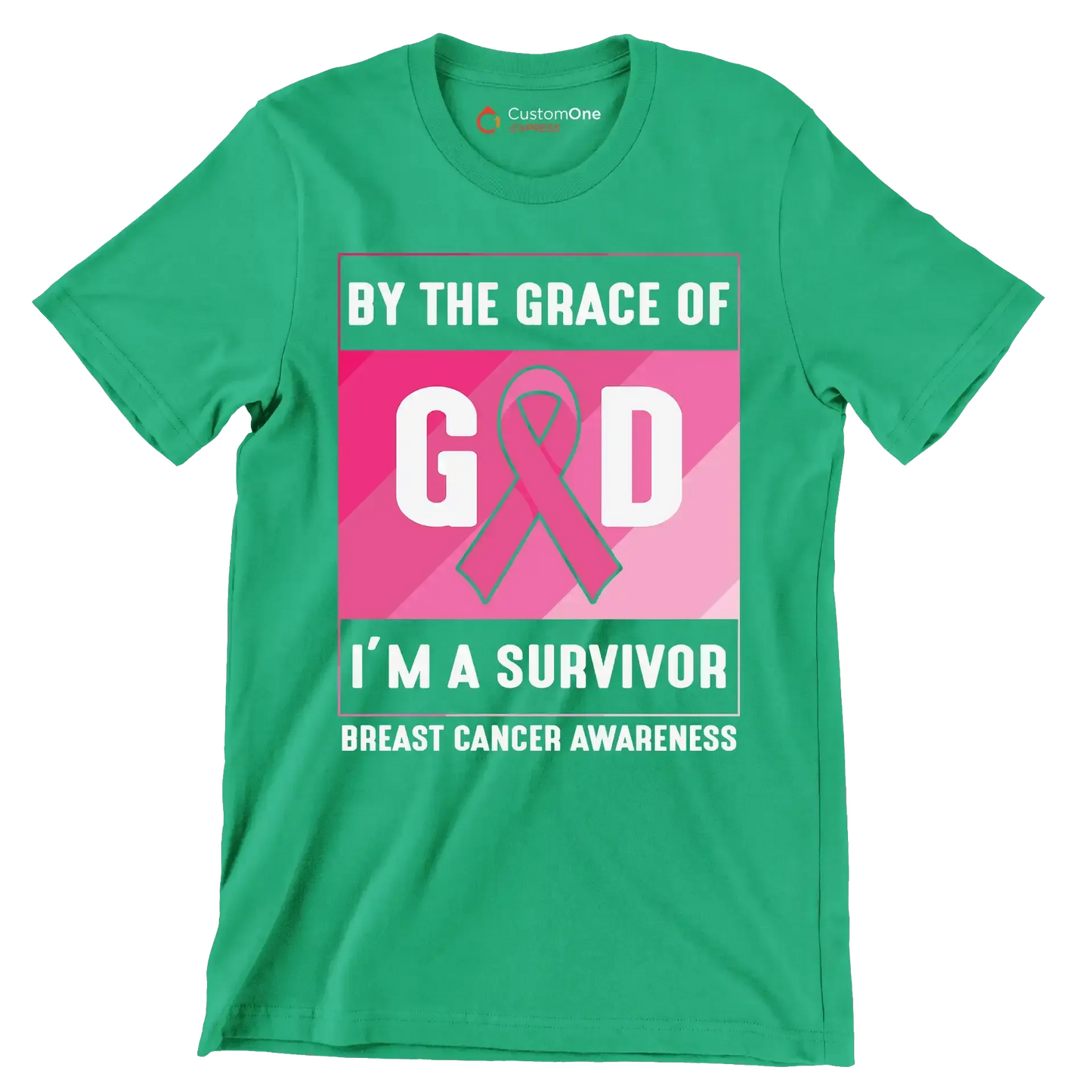 By the grace of god I_m a survivor breast cancer awareness - Breast Cancer Awareness T-Shirt-Green-S-Custom One Express
