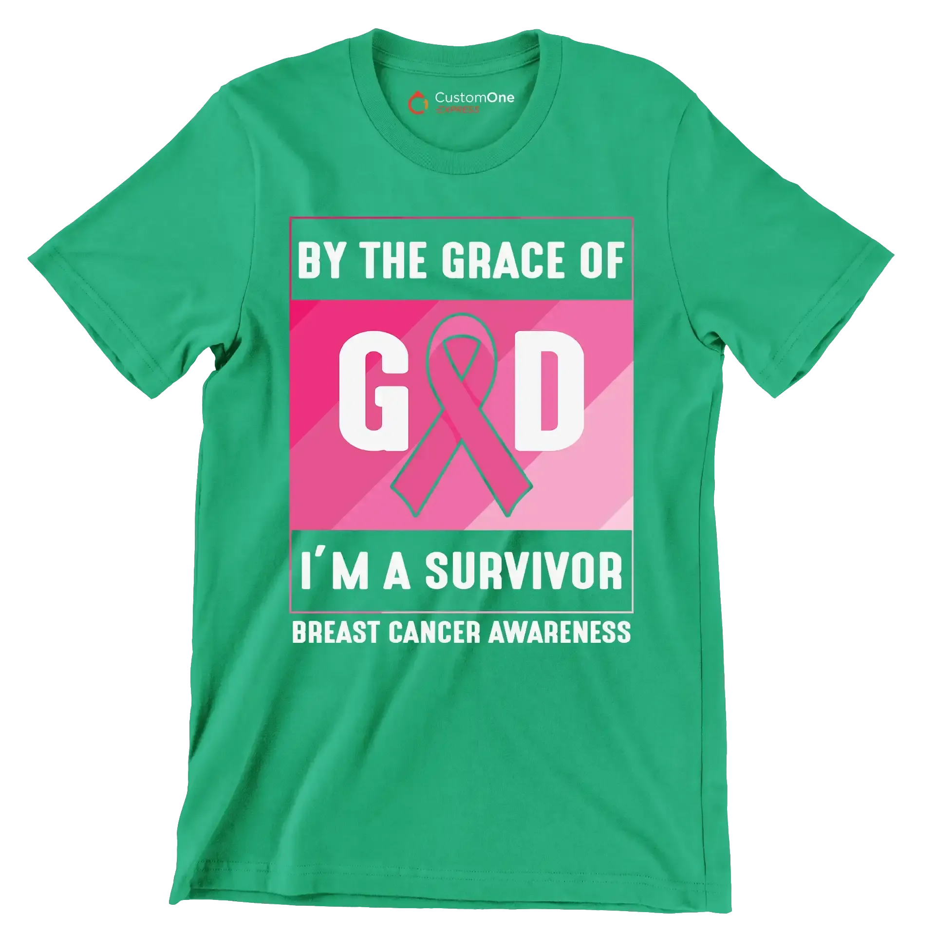 By the grace of god I_m a survivor breast cancer awareness - Breast Cancer Awareness T-Shirt-Green-S-Custom One Express