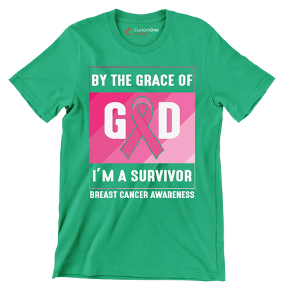 By the grace of god I_m a survivor breast cancer awareness - Breast Cancer Awareness T-Shirt-Green-S-Custom One Express