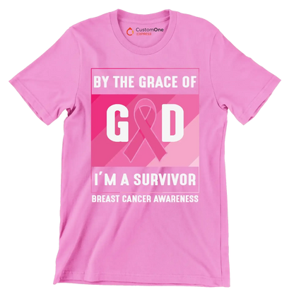 By the grace of god I_m a survivor breast cancer awareness - Breast Cancer Awareness T-Shirt-Pink-S-Custom One Express