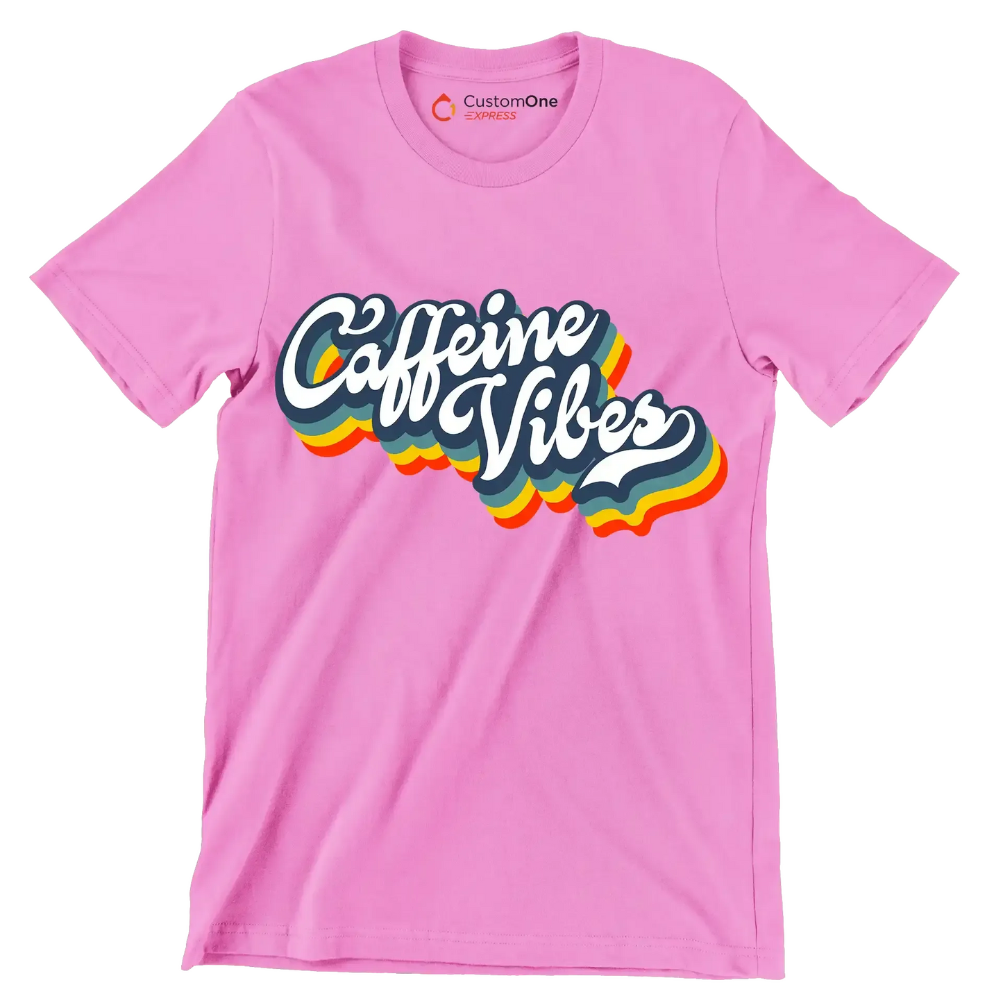 Caffeine Vibes - Coffee Themed T-Shirt-Pink-S-Custom One Express