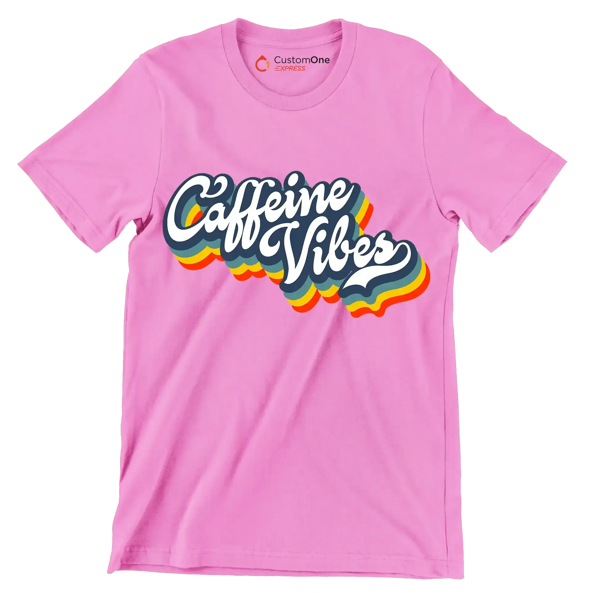 Caffeine Vibes - Coffee Themed T-Shirt-Pink-S-Custom One Express