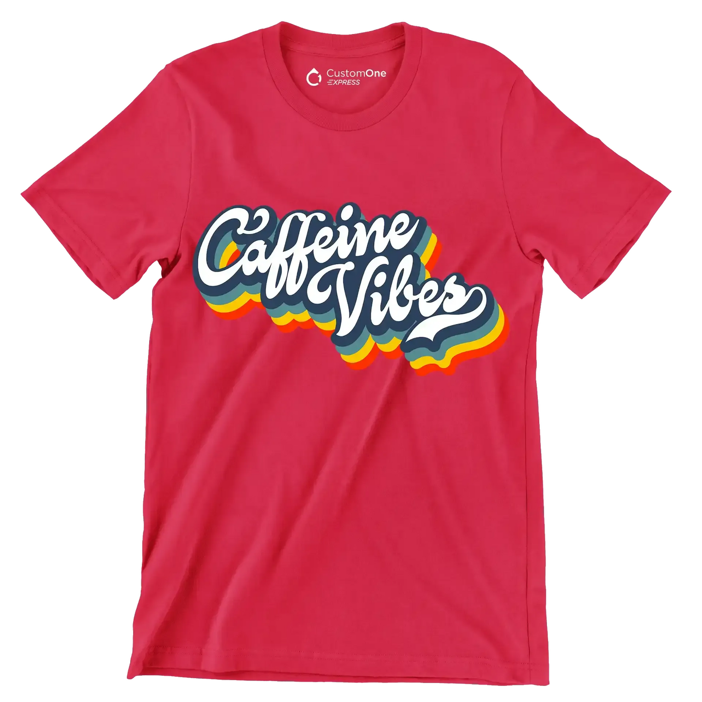 Caffeine Vibes - Coffee Themed T-Shirt-Red-S-Custom One Express