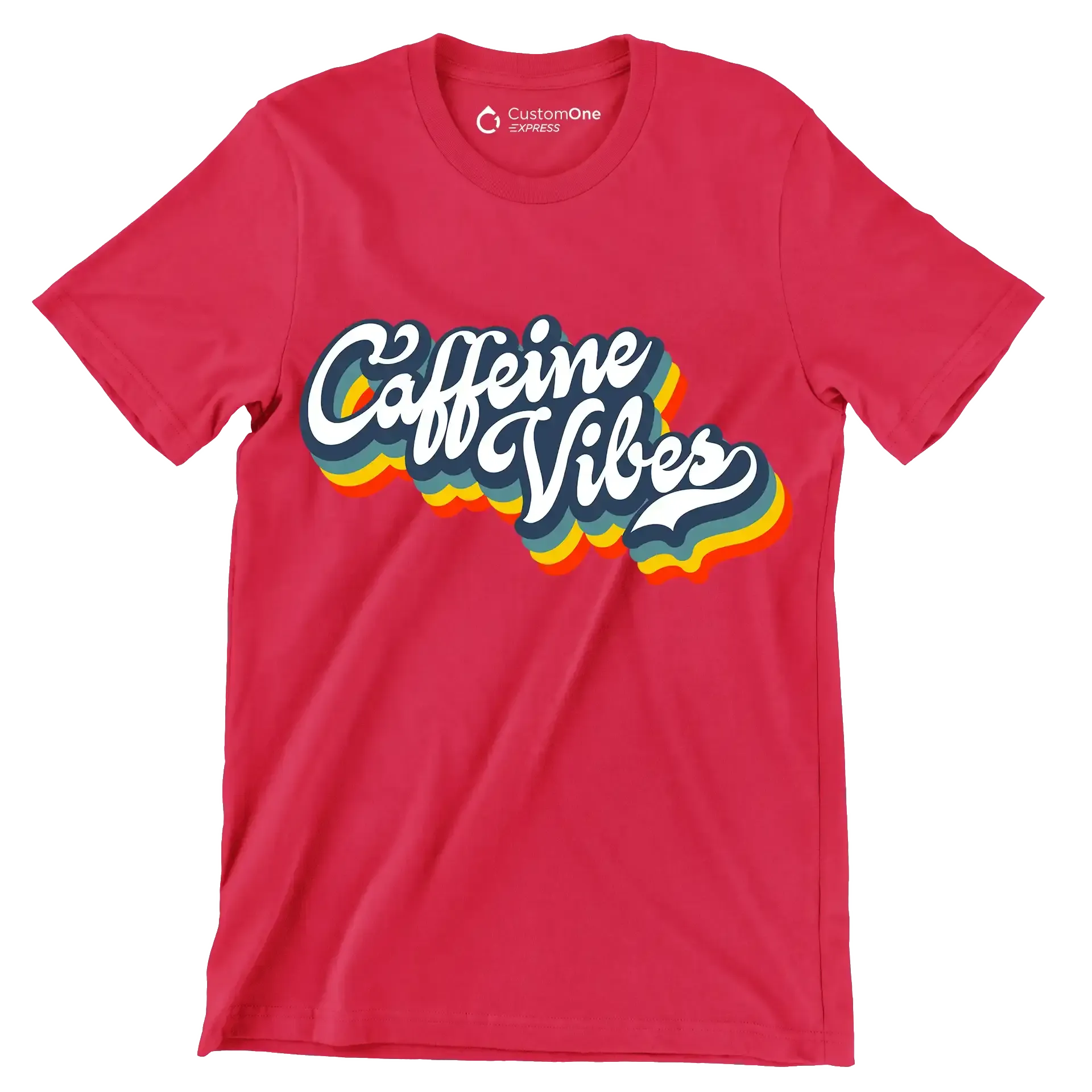Caffeine Vibes - Coffee Themed T-Shirt-Red-S-Custom One Express