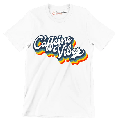 Caffeine Vibes - Coffee Themed T-Shirt-White-S-Custom One Express