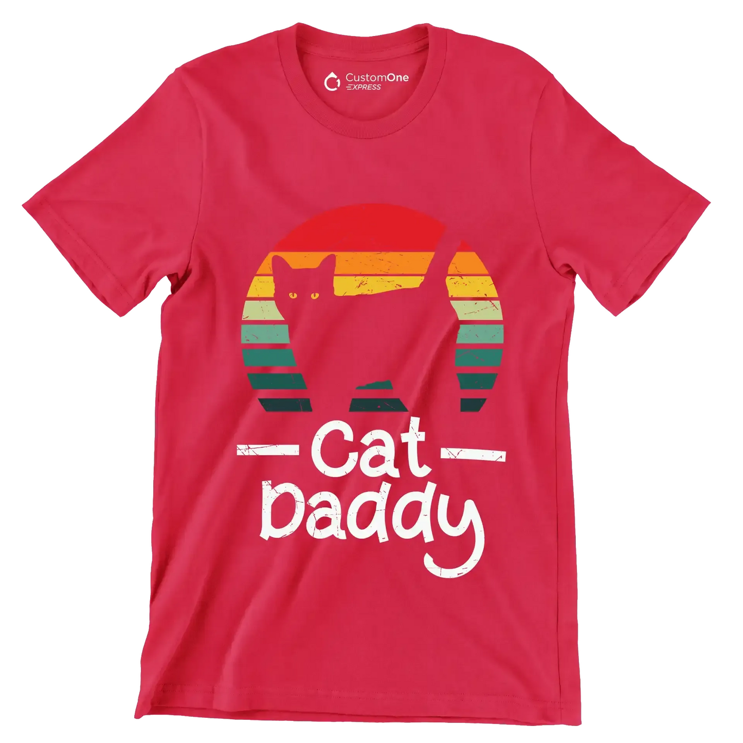 Cat Daddy Vintage Eighties Style - Cat Themed T-Shirt-Red-S-Custom One Express