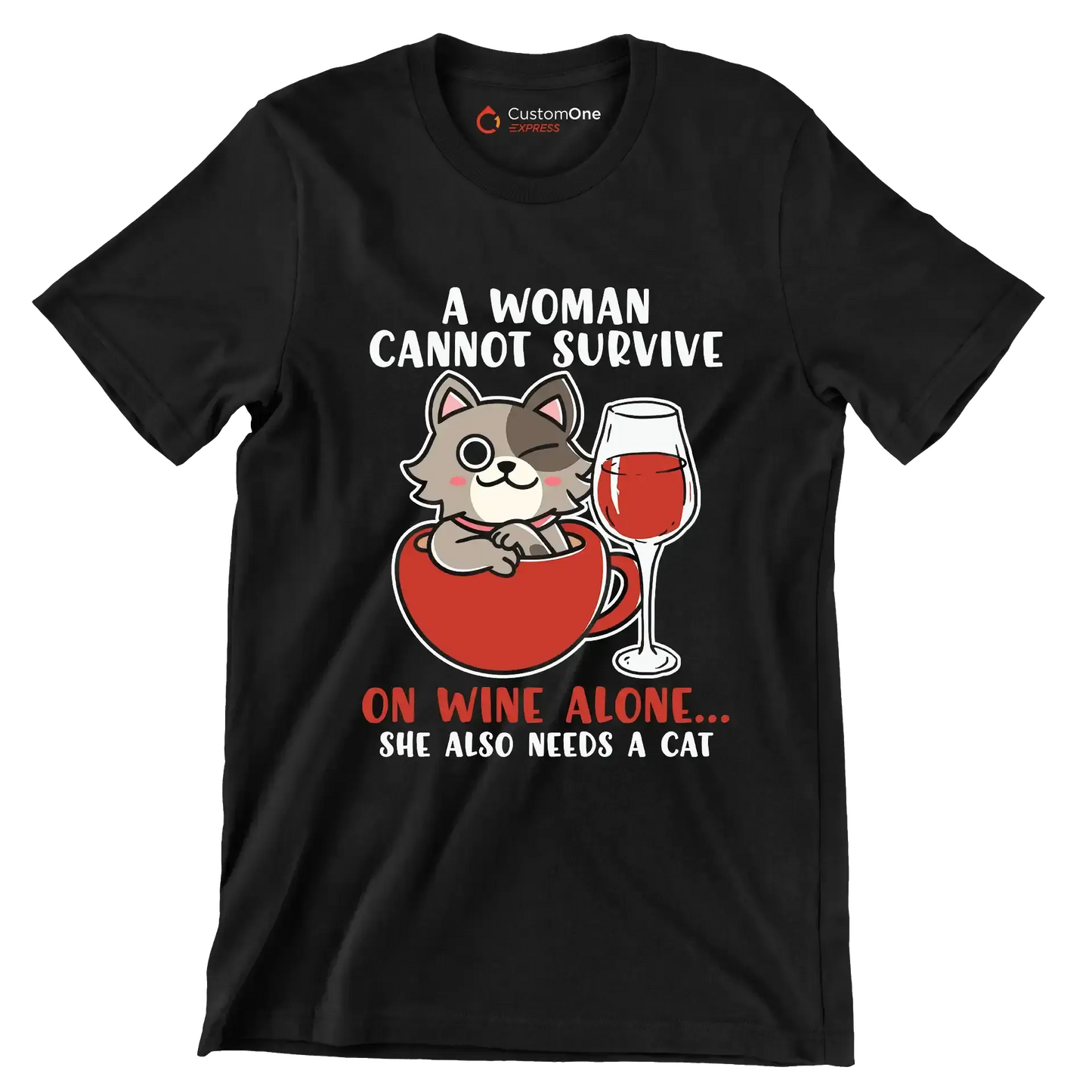 Cat Lovers A Woman Also - Cat Themed T-Shirt-Black-S-Custom One Express