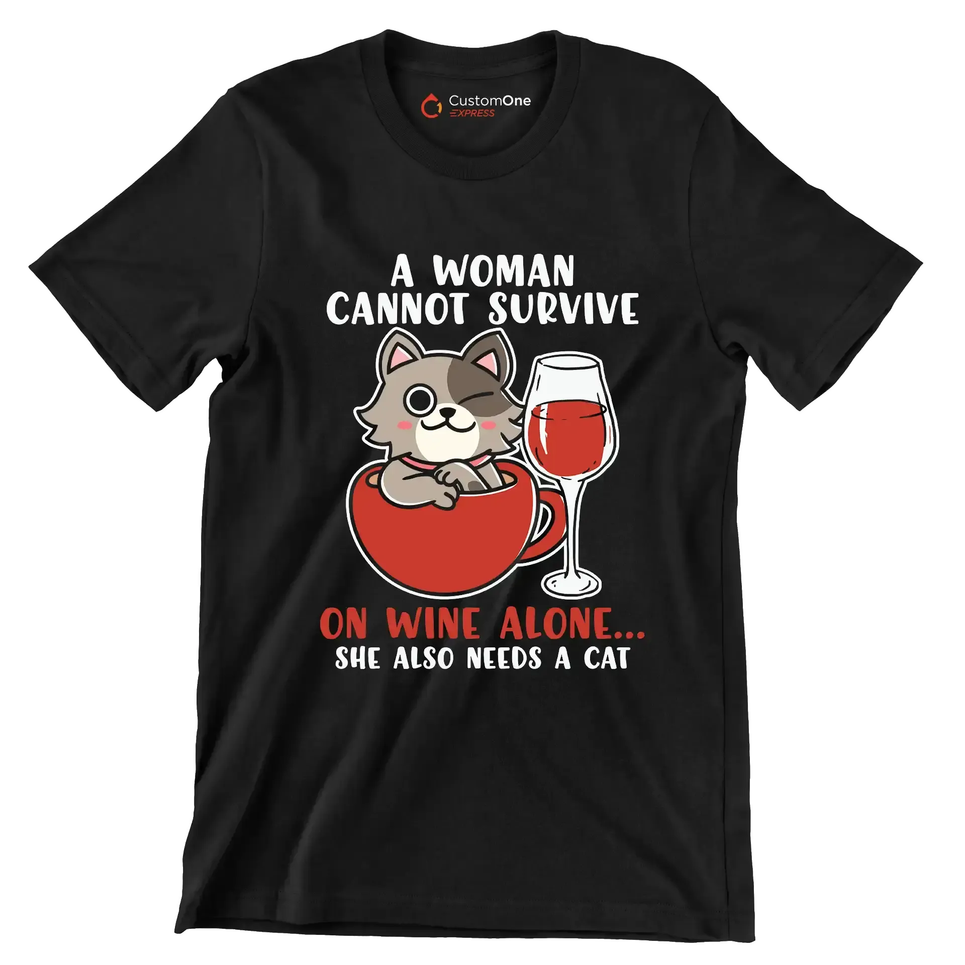 Cat Lovers A Woman Also - Cat Themed T-Shirt-Black-S-Custom One Express