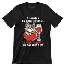 Cat Lovers A Woman Also - Cat Themed T-Shirt-Black-S-Custom One Express