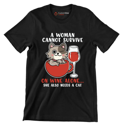 Cat Lovers A Woman Also - Cat Themed T-Shirt-Black-S-Custom One Express