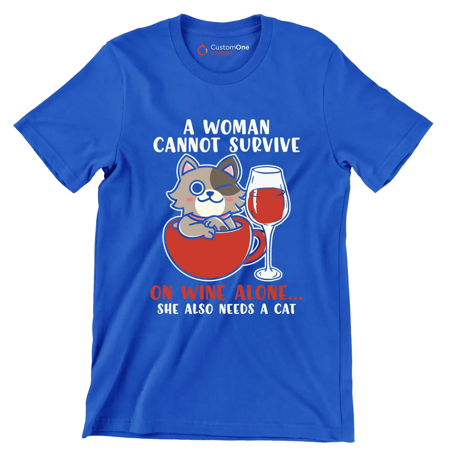 Cat Lovers A Woman Also - Cat Themed T-Shirt-Blue-S-Custom One Express