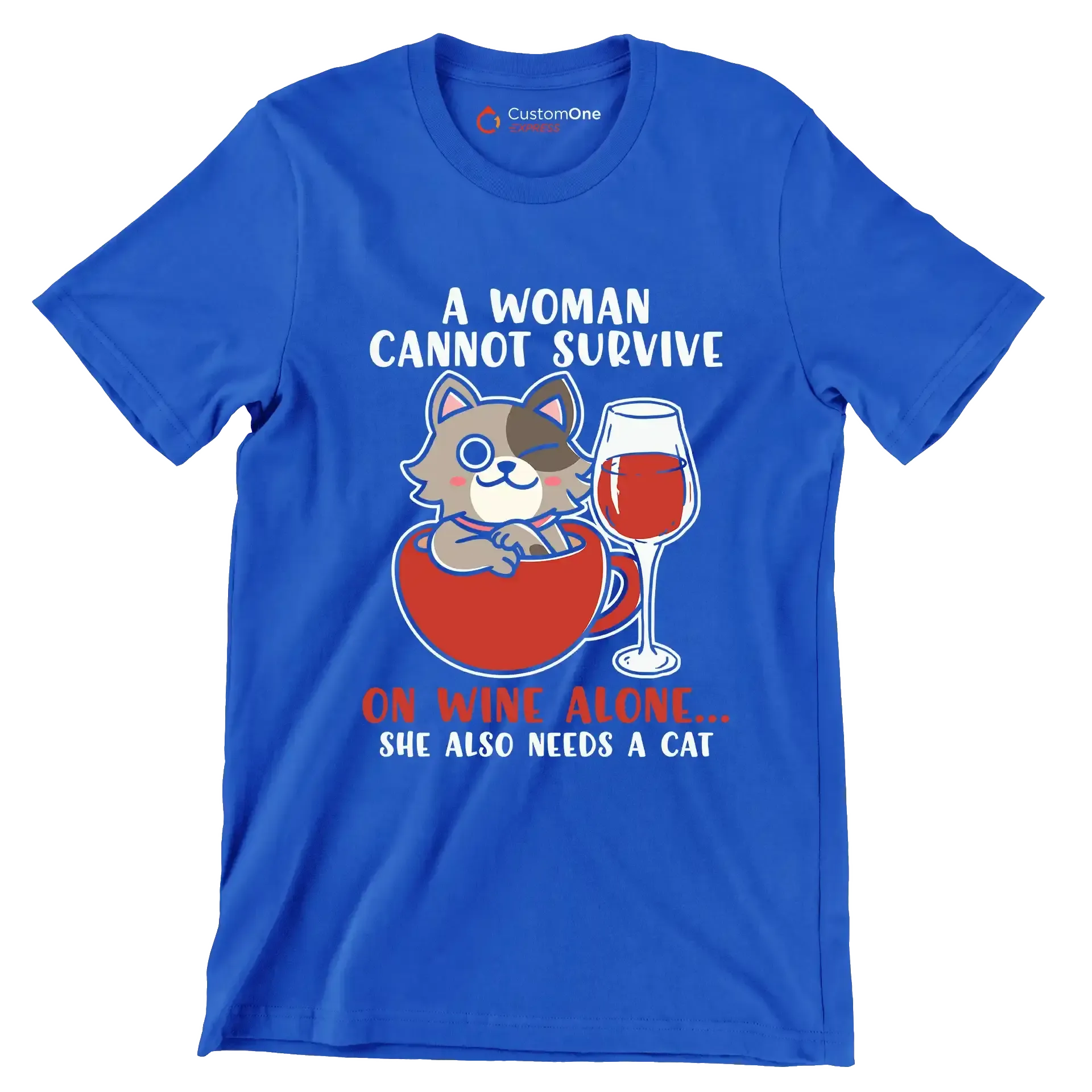 Cat Lovers A Woman Also - Cat Themed T-Shirt-Blue-S-Custom One Express