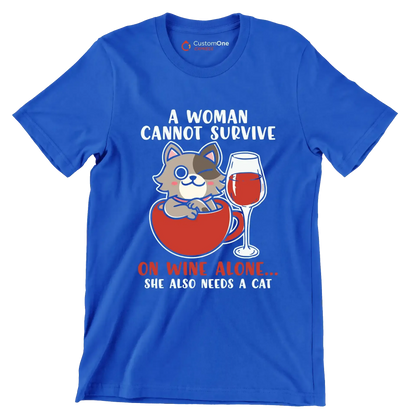 Cat Lovers A Woman Also - Cat Themed T-Shirt-Blue-S-Custom One Express