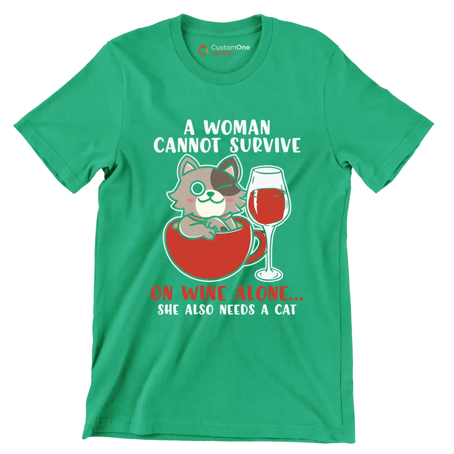 Cat Lovers A Woman Also - Cat Themed T-Shirt-Green-S-Custom One Express