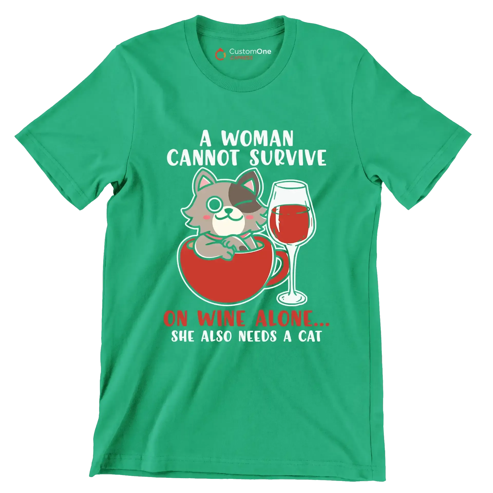 Cat Lovers A Woman Also - Cat Themed T-Shirt-Green-S-Custom One Express