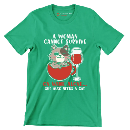 Cat Lovers A Woman Also - Cat Themed T-Shirt-Green-S-Custom One Express